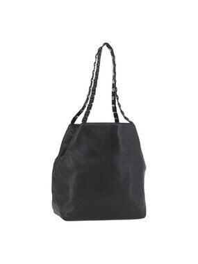 Authentic Salvatore Ferragamo Vala Chain Shoulder Bag Leather Black Silver